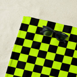 Acid green black checkerboard pattern strandtuch