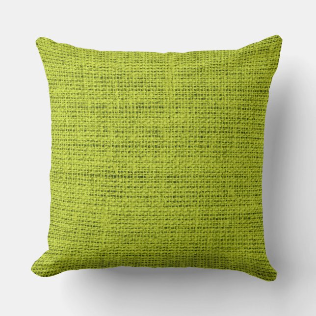 Acid Green Burlap Leinen Hintergrund Kissen (Vorderseite)