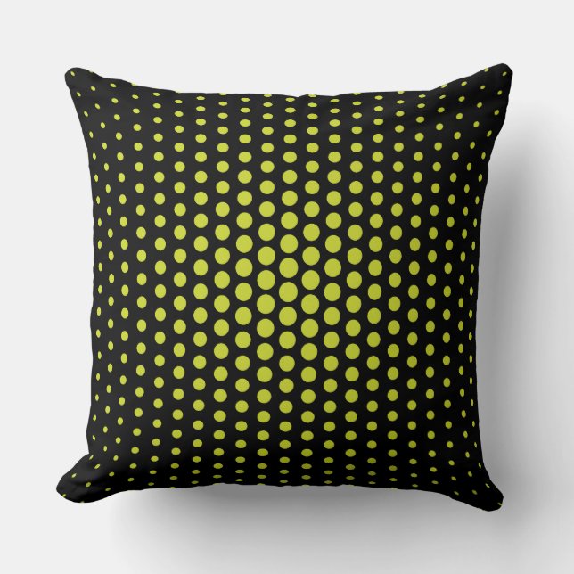 Acid Green Techno Dots Modern Black Kissen (Vorderseite)