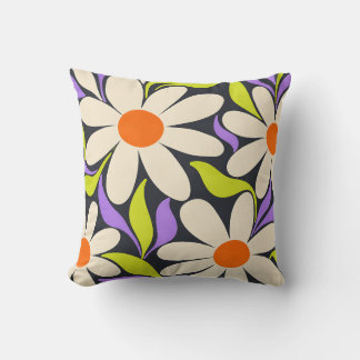 Acid Meadow Retro-Daisy in Limette und Lila Kissen