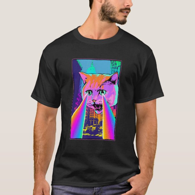 Acid Pixie Laser Cat im City Psychedelic Tripp T-Shirt (Vorderseite)