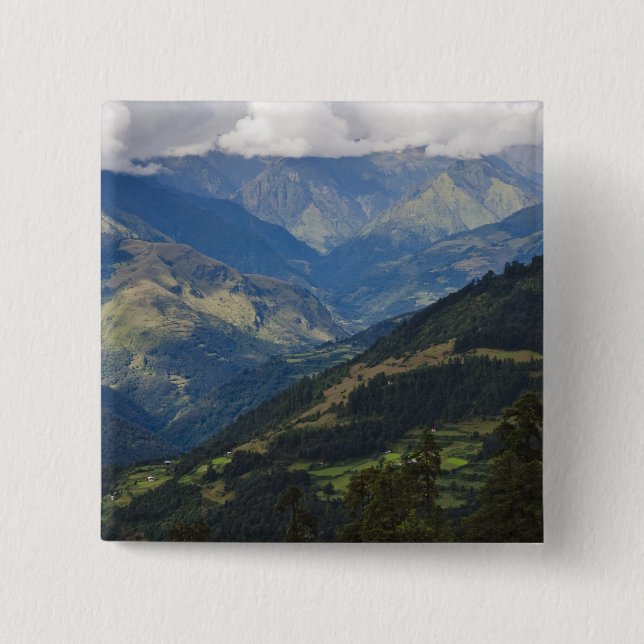 Ackerland und Dorf im Himalaya Button (Vorderseite)