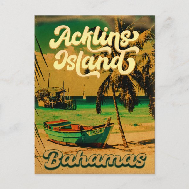 Acklins Island Bahamian Retro Sunset Souvenirs Postkarte (Vorderseite)