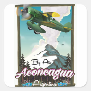 Aconcagua -Argentinien Vintage-Flugposter-Druck. Quadratischer Aufkleber