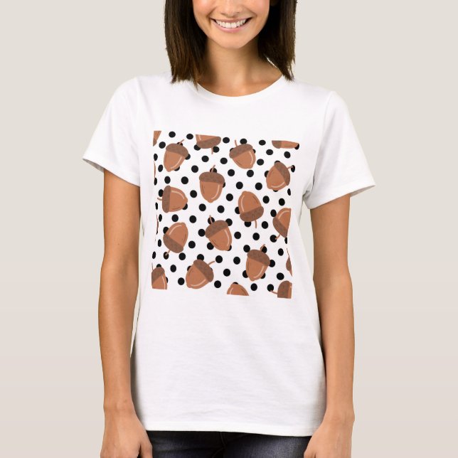 Acorn Black Dots Herbst Y2K Muster T-Shirt (Vorderseite)