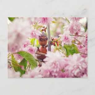 Acorn-Elf auf der blühenden Sakura-Baumkarte Postkarte