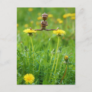 Acorn elf auf Leuchten auf der Wiese Postkarte