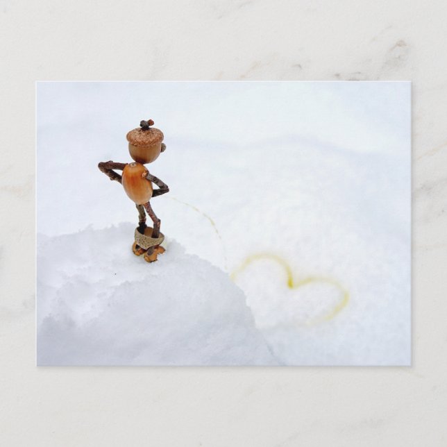 Acorn Elf, ein gelbes Herz im Winter Postkarte (Vorderseite)