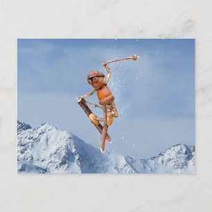 Acorn Elf fliegt auf der Skis Winterpostkarte Postkarte