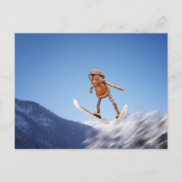 Acorn Elf fliegt auf der Skis Winterpostkarte Postkarte