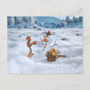 Acorn elf gibt dem Schneemann ein Geschenk - Weihn Postkarte