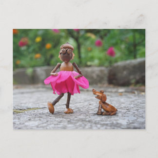 Acorn Elf Mädchen in einem rosa Kleid mit Hundesch Postkarte