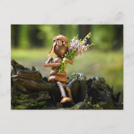 Acorn elf Mädchen mit Blume Postkarte