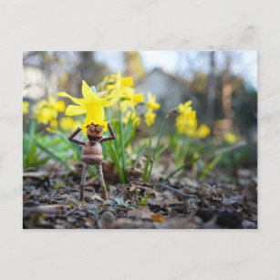 Acorn elf mit dicken Blume Frühling Postkarte