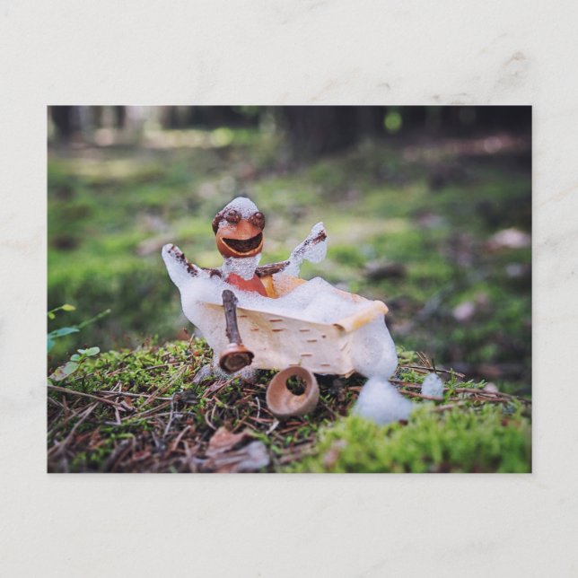 Acorn Elf mit einem Bad im Wald Postkarte (Vorderseite)