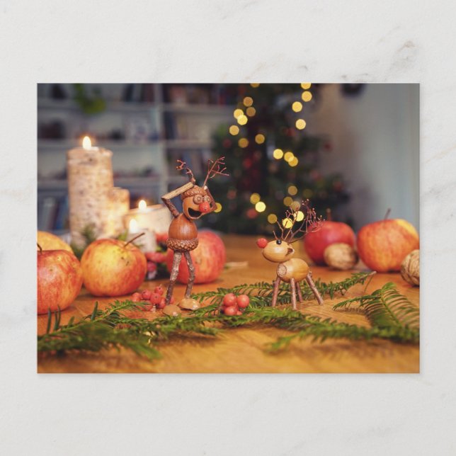 Acorn elf mit Weihnachtsreber Postkarte (Vorderseite)