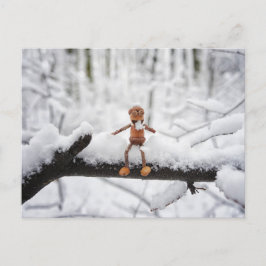 Acorn elf Schnee essen - Winterpostkarte Postkarte