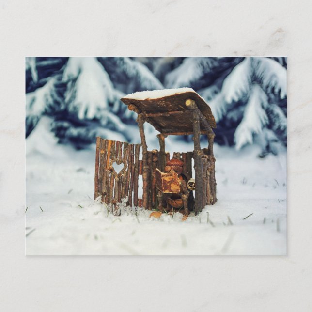 Acorn Elf sitzend im Winter auf der Toilette Postkarte (Vorderseite)