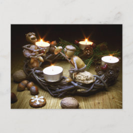 Acorn-Elfen auf Adventskranz - Weihnachts-Postkart Postkarte