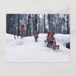 Acorn Elves reiten Schlittelbahn Winterpostkarte Postkarte