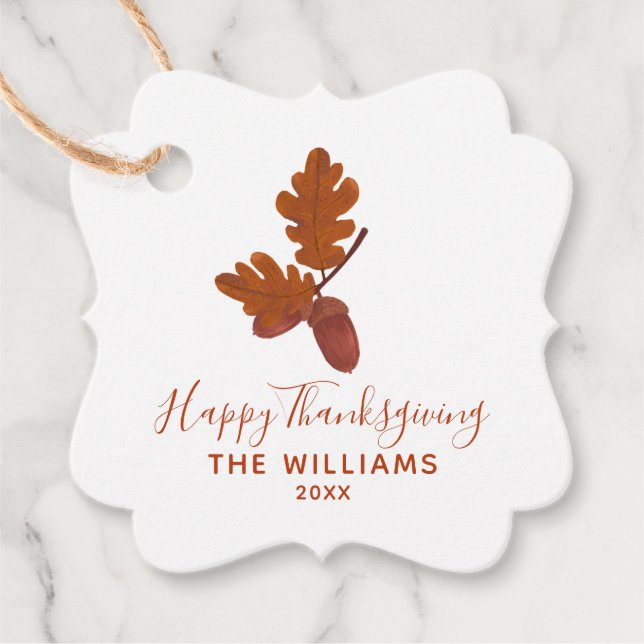 Acorn "Happy Thanksgiving" Personalisiert Geschenkanhänger (Vorderseite)