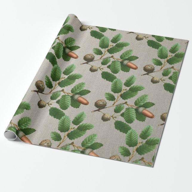 Acorn Oak Blätter Geschenkpapier (Ungerollt)