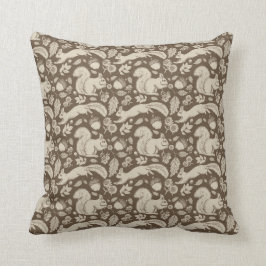 Acorn Squirrel Taupe Ecru Fall Floral Pillow Kissen