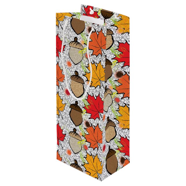 Acorne und Blätter VII Geschenktüte Für Weinflaschen (Rückseite Schrägansicht)