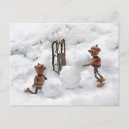 Acors elves Gebäude ein Schneemann Winterpostkarte Postkarte