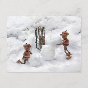 Acors elves Gebäude ein Schneemann Winterpostkarte Postkarte