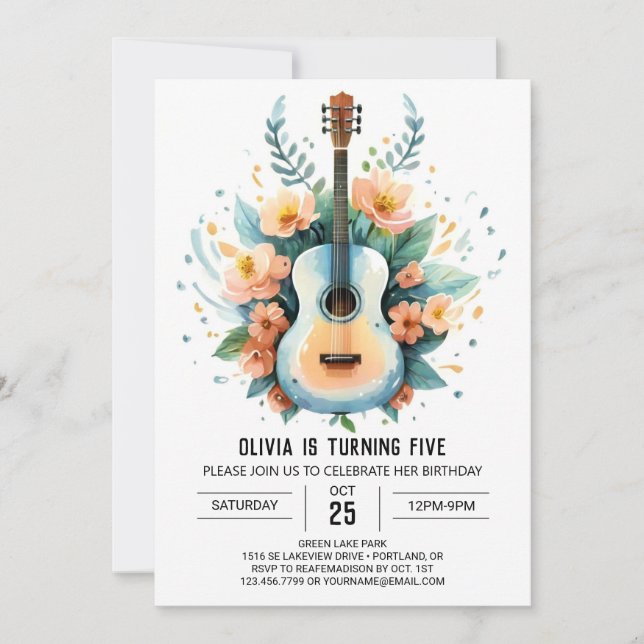 Acoustic Fun Guitar Geburtstag Einladung (Vorderseite)