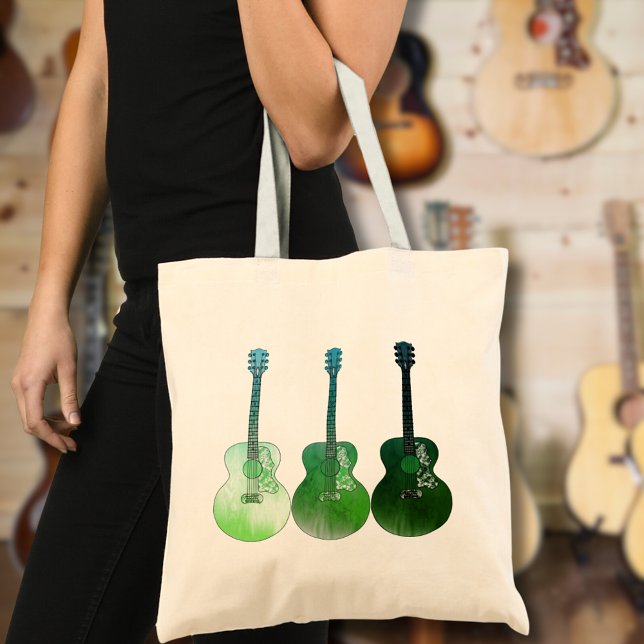 Acoustic Gitarre Illustration grün Tragetasche (Green acoustic guitar pop art cool music tote bag)