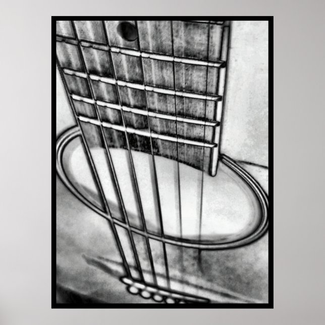 Acoustic Gitarre Perspektive Gestänge Schwarze Gre Poster (Vorne)