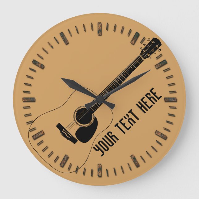 Acoustic Guitar And Your Own Text Große Wanduhr (Vorderseite)