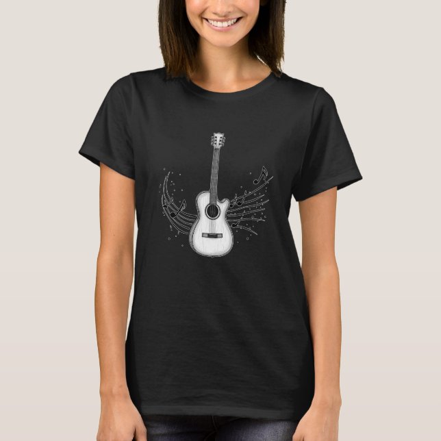 Acoustic Guitar Art Drawing T-Shirt (Vorderseite)