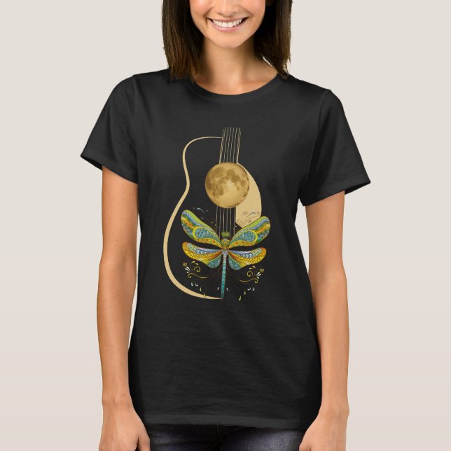 Acoustic Guitar Artistic Dragonfly Music T-Shirt (Vorderseite)
