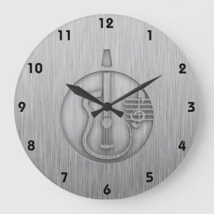 Acoustic Guitar; Brushed metal-look Große Wanduhr