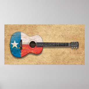 Acoustic Guitar, gealtert und abgetragen Texas Fla Poster