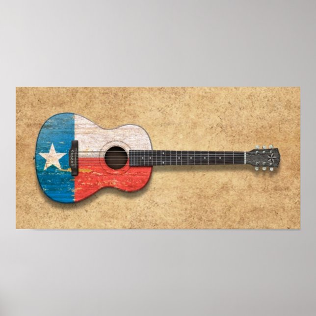 Acoustic Guitar, gealtert und abgetragen Texas Fla Poster (Vorne)