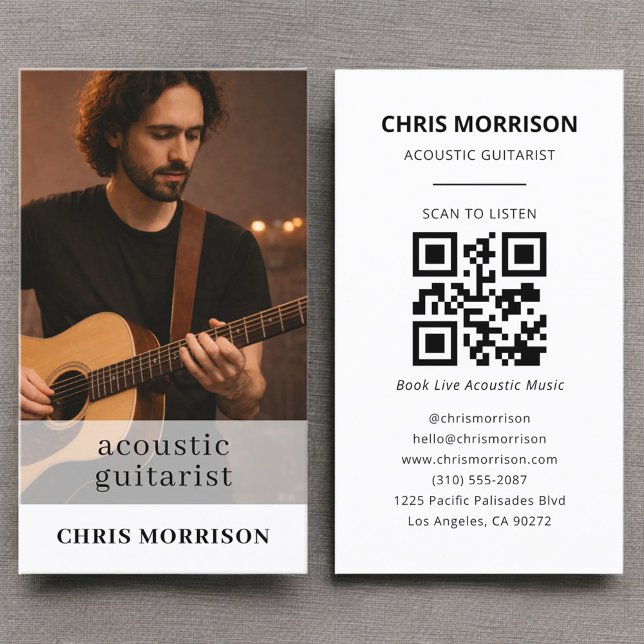 Acoustic Guitarist Musician QR Code Photo Visitenkarte (Von Creator hochgeladen)