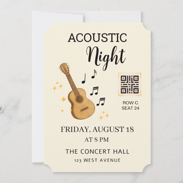 Acoustic Music Event Ticket Pass with QR Code Einladung (Vorderseite)