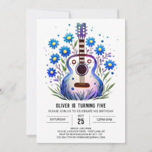 Acoustic Printable Guitar Boy Birthday Einladung