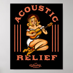 Acoustic Relief Niedlich Tropische Gitarre Tattoo Poster