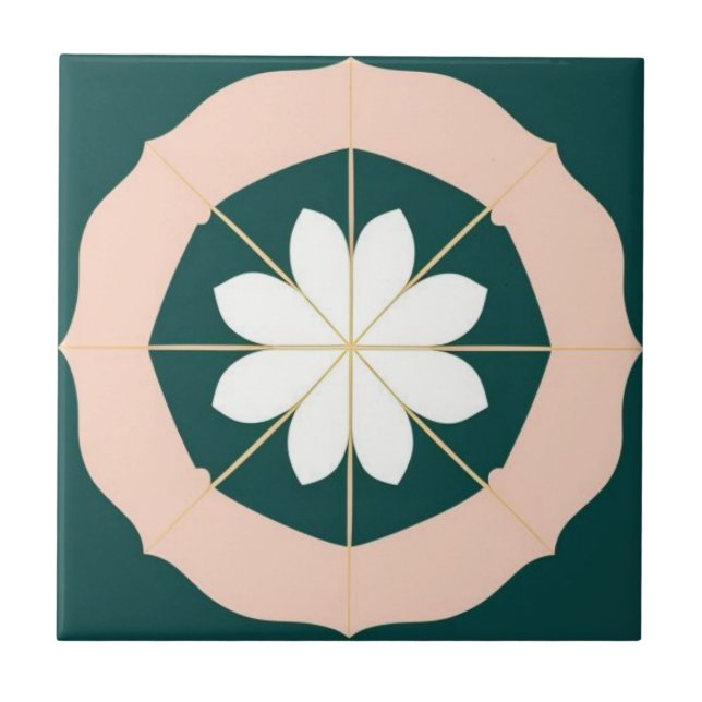 Acqua-grün, weiß und rosa Blumen Fliese (Vorderseite)
