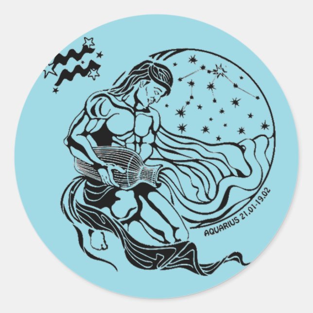 Acquarius zodiac runder aufkleber (Vorderseite)