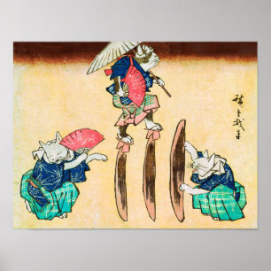 Acrobat Cat, Hiroshige, Ukiyo-e Poster