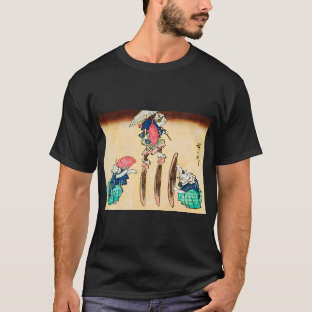 Acrobat Cat, Hiroshige, Ukiyo-e T-Shirt (Vorderseite)
