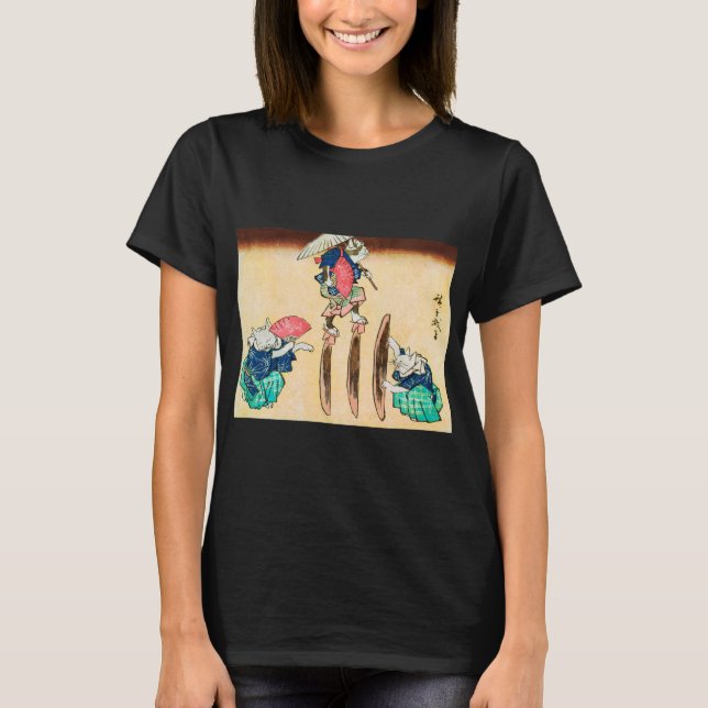 Acrobat Cat, Hiroshige, Ukiyo-e T-Shirt (Vorderseite)