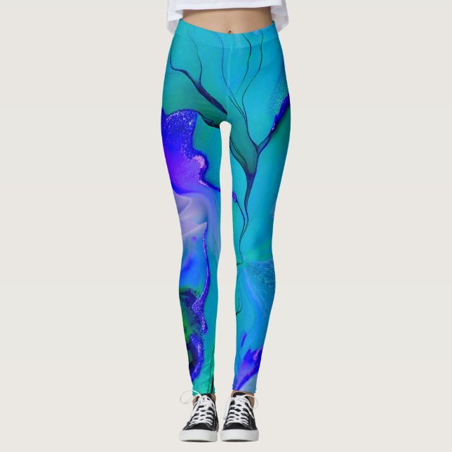 Acryl Abstrakt kreativ Blau, Lila und grün Leggings (Vorderseite)