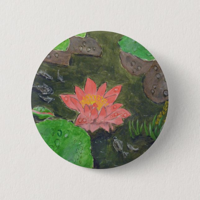 Acryl auf Leinwand, rosa Wasserlilie Blume Button (Vorderseite)